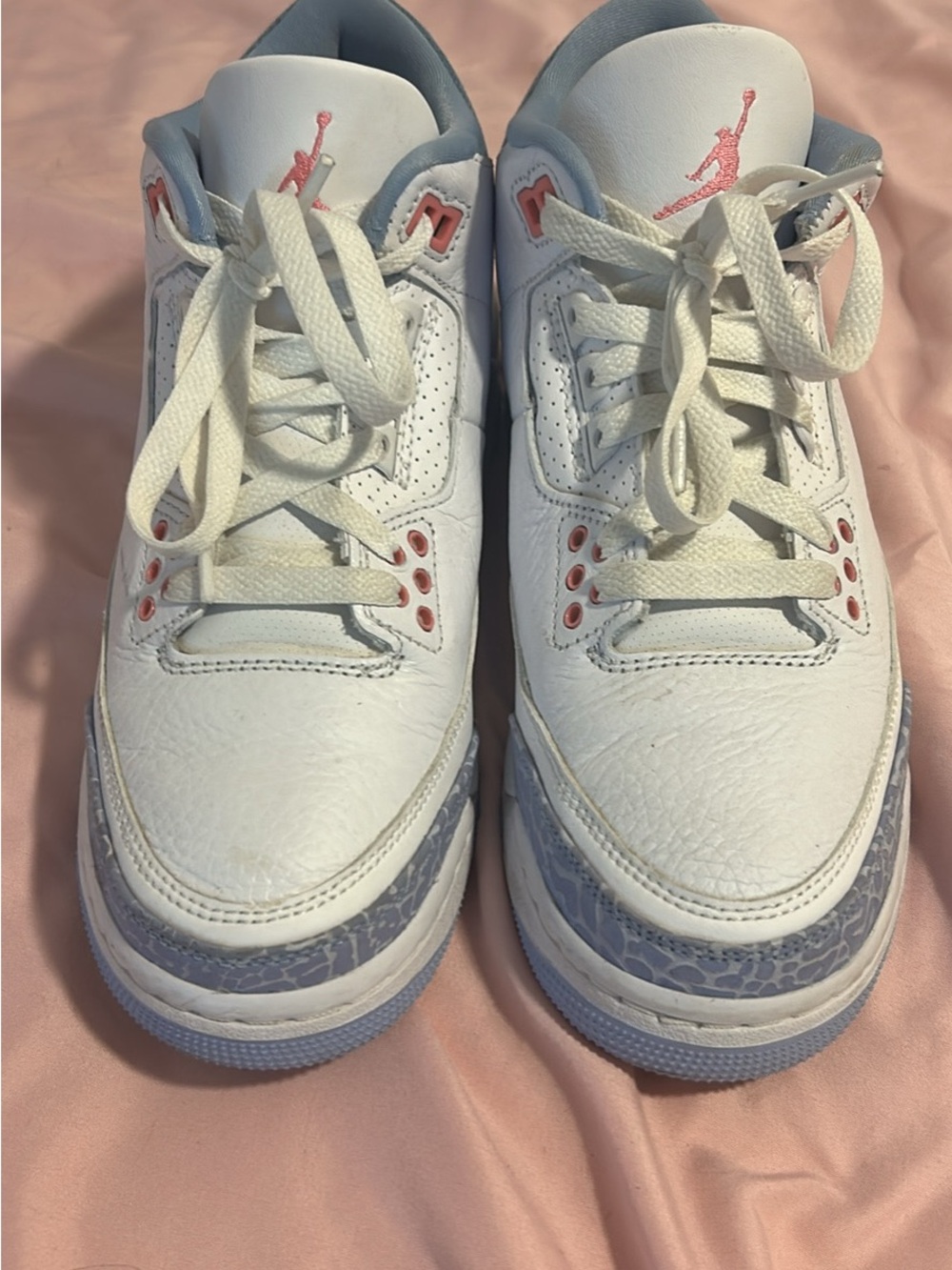 Jordan Women’s White Light Blue and Pink Sneakers